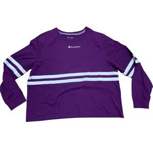 Champion Authentic Athleticwear Purple Long Sleeve Shirt Size XL Stripe Detail